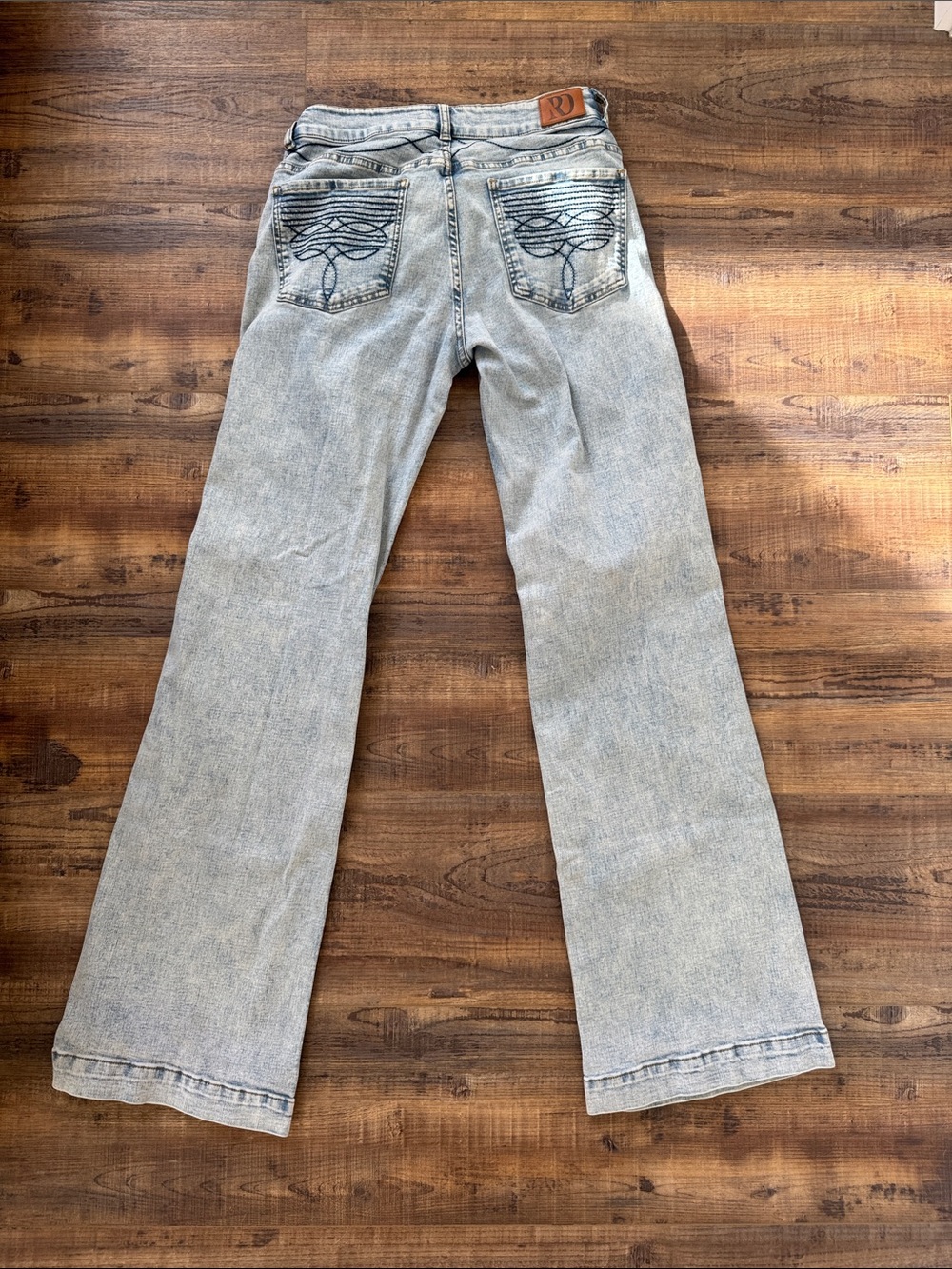 Light Wash Flare Jeans with Boot Stitch Back Pockets